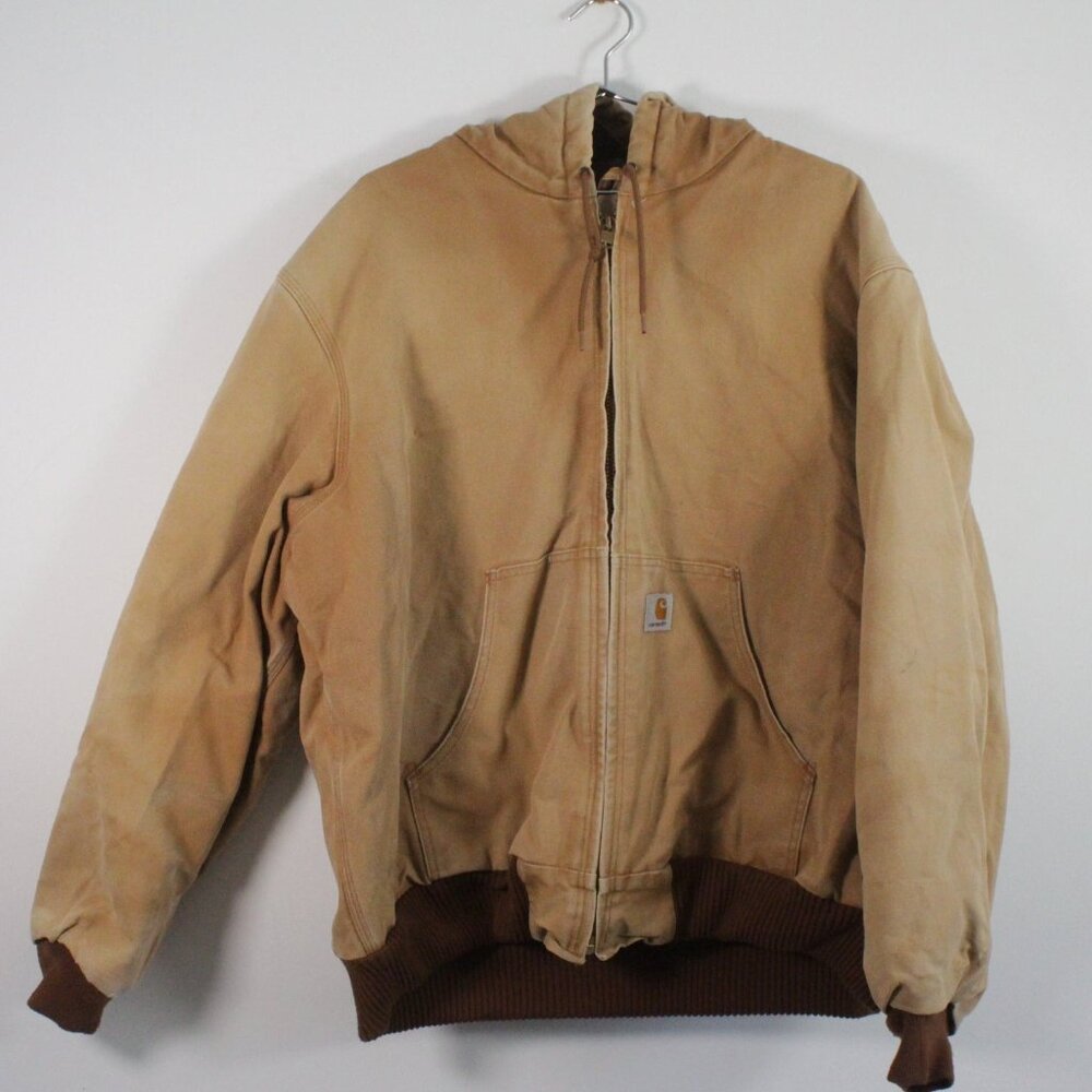 Carhartt Flannel Quilt Lined Duck Canvas Full Zip Active Jacket XL Brown
